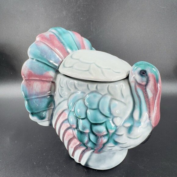 Vintage Tom and Hen Ceramic Turkey Bird Sugar Bowl Dish With Lid Marked Vintage - Picture 14 of 14